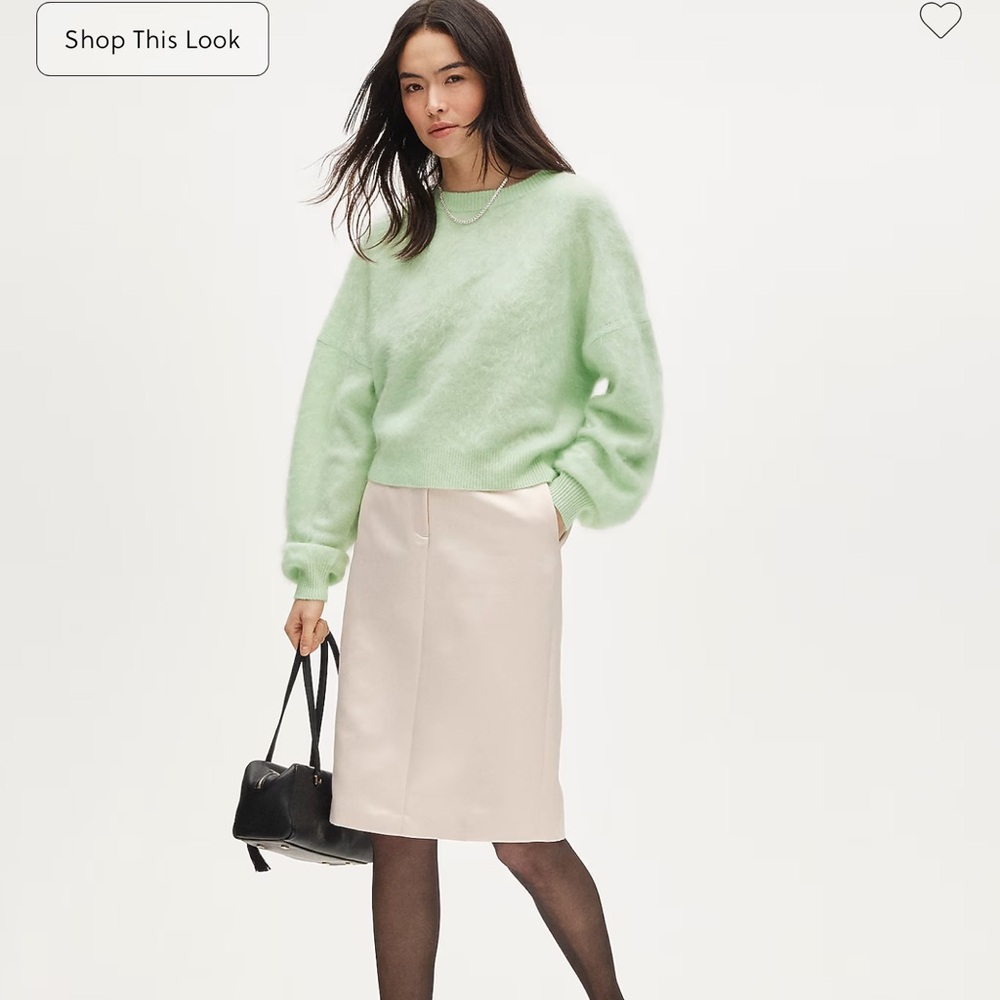 NWT J. Crew Top Rated Brushed Cashmere Blouson- Sleeve Sweater Sheer Mint - Picture 4 of 11